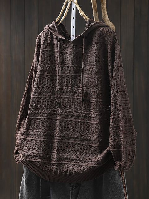 Women Spring Artsy Knit Cotton Hooded Shirt