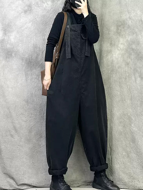 Women Spring Casual Pure Color Loose Jumpsuits