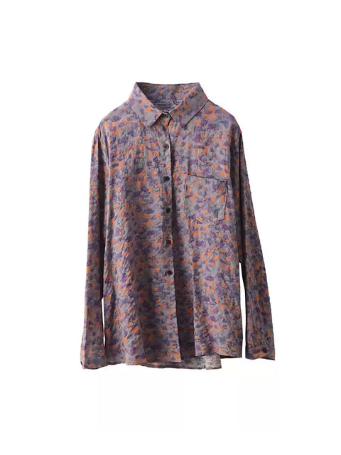 Women Artsy Spring Flower Turn-down Collar Shirt