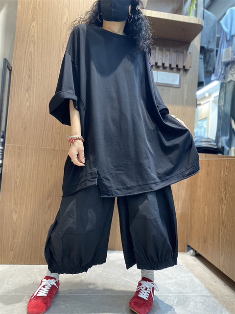 Women Casual Pure Color O-Neck Cotton Loose Shirt