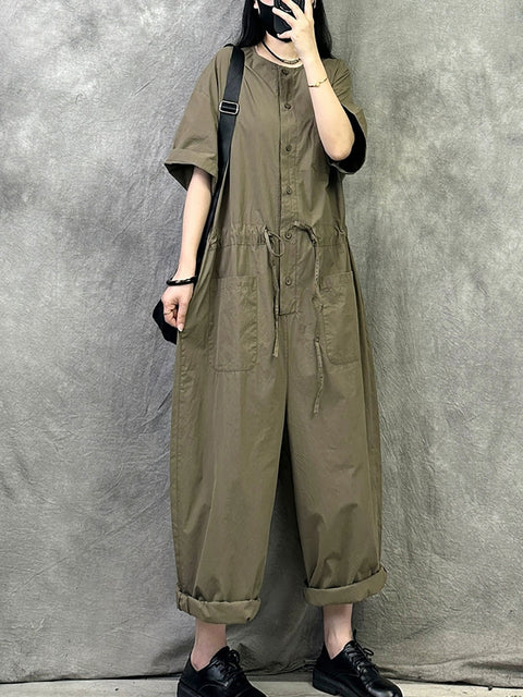 Kvinder Sommer Vintage Pure Color Løse Jumpsuits