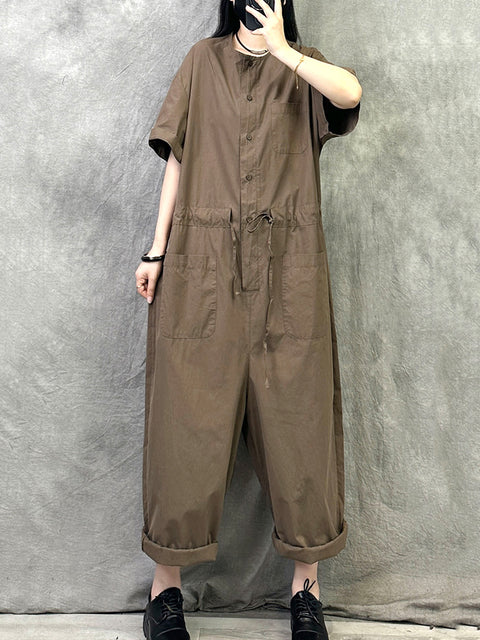 Kvinder Sommer Vintage Pure Color Løse Jumpsuits