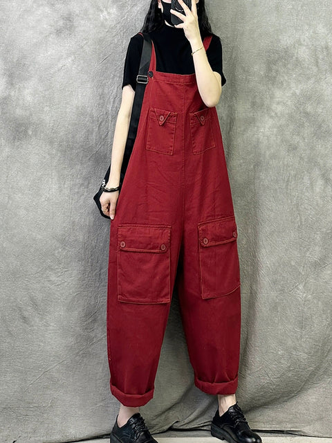 Kvinder Forår Vintage Pure Color Løse Jumpsuits