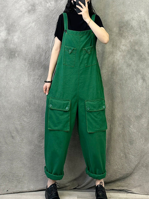 Kvinder Forår Vintage Pure Color Løse Jumpsuits