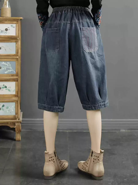 Kvinder Retro Patch Splejset Denim Harem Mellembukser