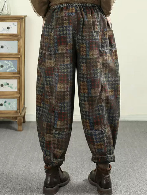 Kvinder vintage plaid 100% bomuld harem bukser