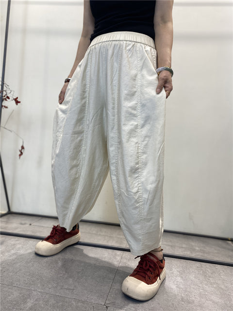 Women Vinage Summer Thin Pure Color Loose Harem Pants