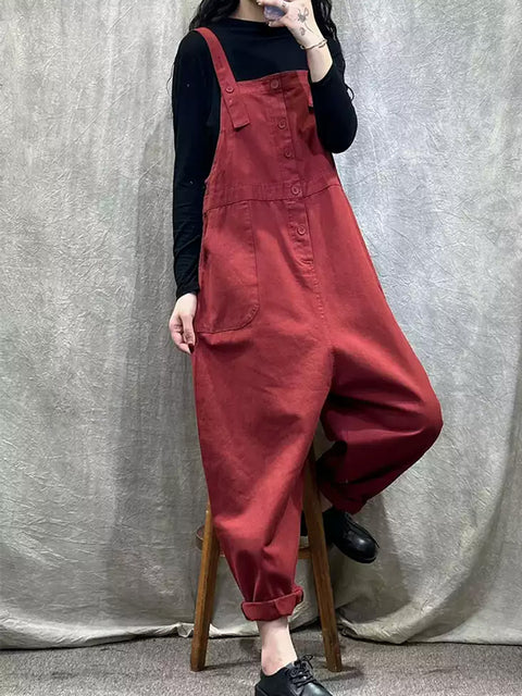 Kvinder Forår Casual Pure Farve Løse Jumpsuits