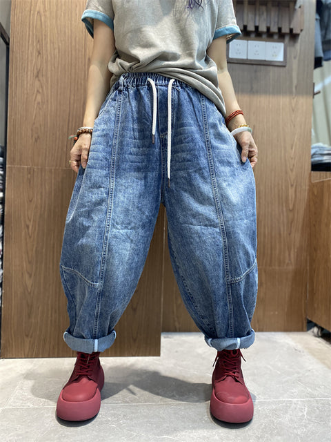 Kvinder Vinage Denim Splejset Harem Pants