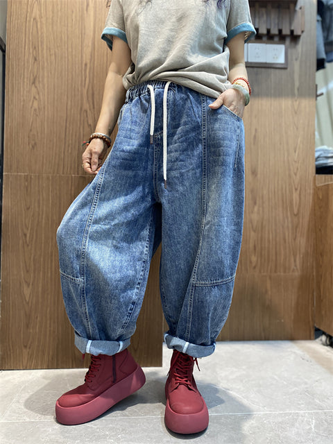 Kvinder Vinage Denim Splejset Harem Pants