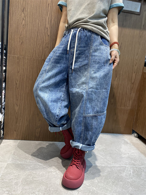 Kvinder Vinage Denim Splejset Harem Pants