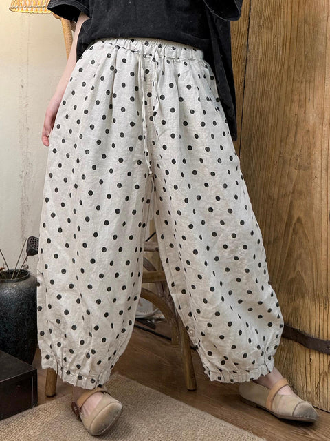 Kvinder Vintage Spring Dot Loose Linen Bloomers