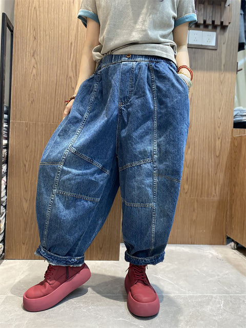 Kvinder Vinage Pure Color Denim Splejset Harem Pants