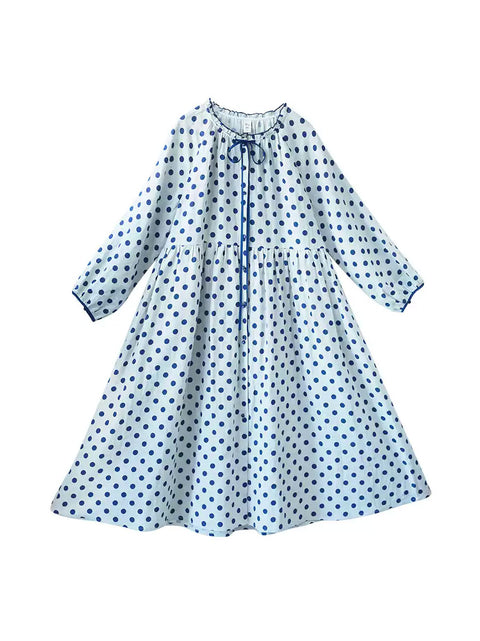 Kvinder Artsy Spring Dot Lace Krave Linned Løs Kjole