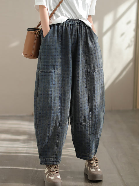 Kvinder Forår Retro Plaid Denim Harem Bukser