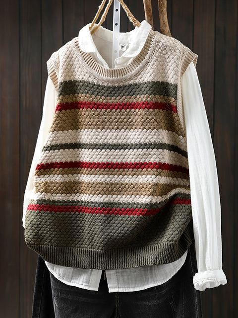 Kvinder Forår Casual Colorblock Stripe O-hals strik vest