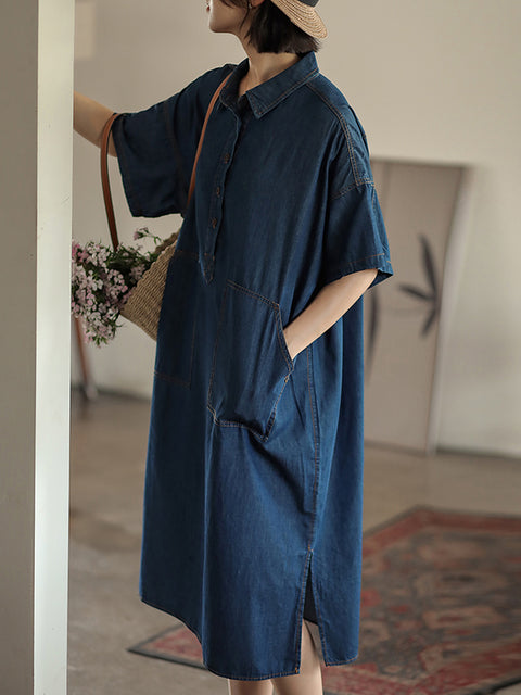 Kvinder Forår Casual Pure Color Turn-down Collar Dress