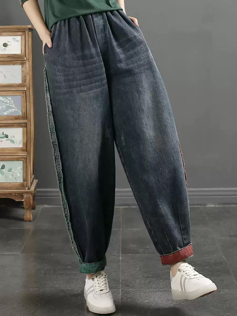 Women Spring Retro Raw-edge Denim Harem Pants