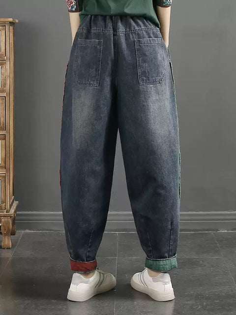 Women Spring Retro Raw-edge Denim Harem Pants