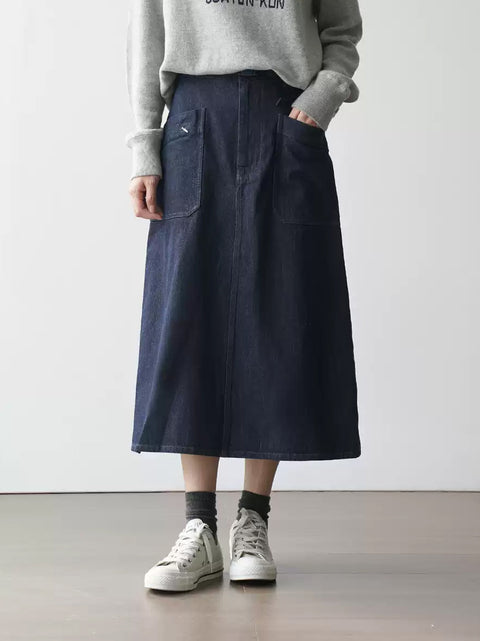 Women Spring Casual Washed Denim A-Shape Skirt