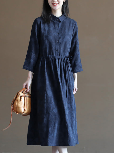 Women Spring Vintage Jacquard Cotton Linen Dress