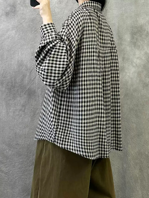 Kvinder sommer vintage plaid knap skjorte