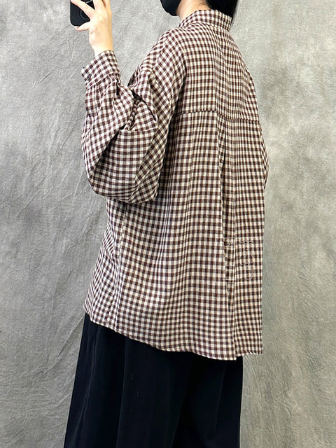 Kvinder sommer vintage plaid knap skjorte