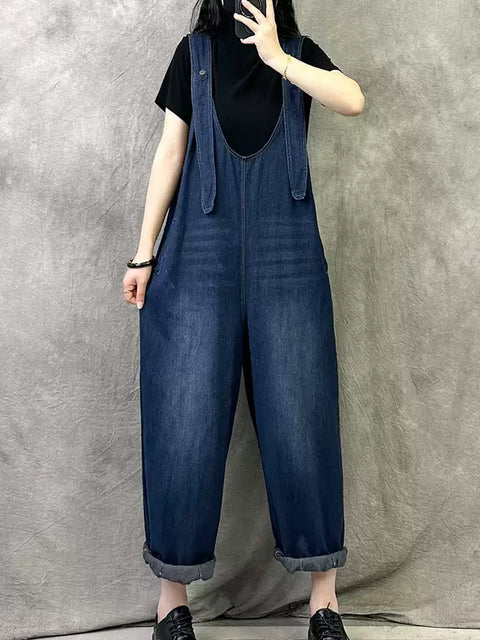 Kvinder Sommer Vintage Pure Color Denim Jumpsuits