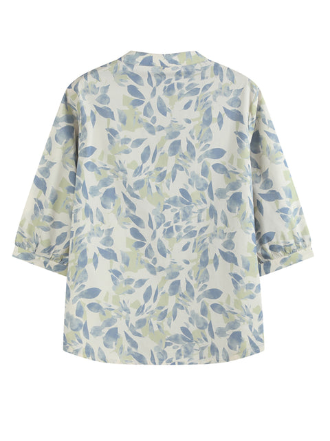 Kvinder Sommer Artsy Flower 100% Bomuld Stand Collar Shirt