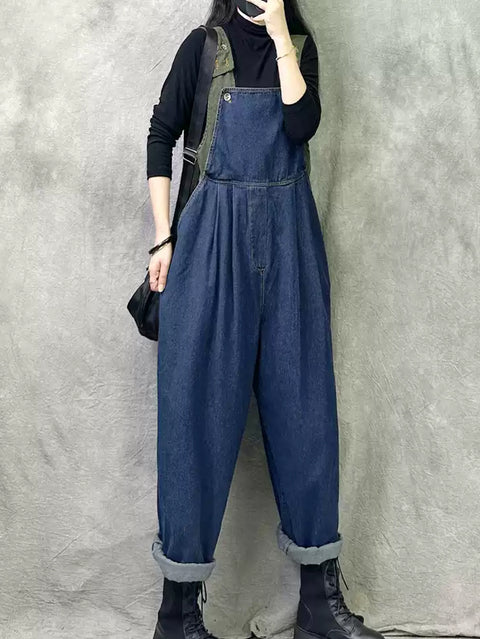 Kvinder Sommer Vintage Colorblock Denim Løse Jumpsuits