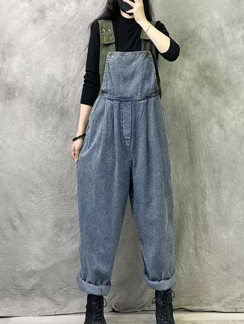 Kvinder Sommer Vintage Colorblock Denim Løse Jumpsuits