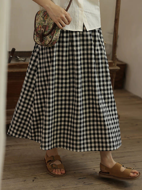 Kvinder sommer vintage plaid løs nederdel i 100% bomuld