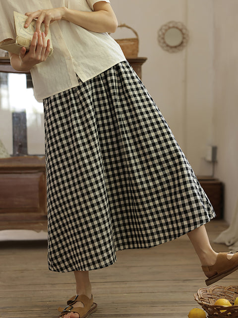 Kvinder sommer vintage plaid løs nederdel i 100% bomuld