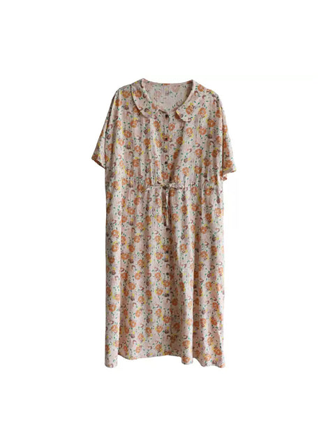 Kvinder Sommer Artsy Flower Cotton Loose Dress