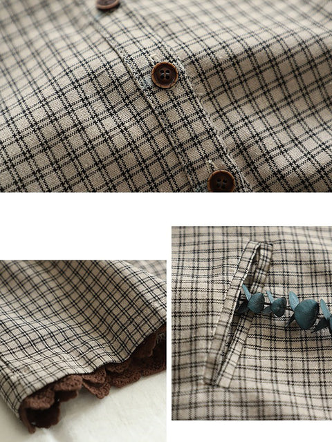 Kvinder forår vintage plaid turn-down krave skjorte