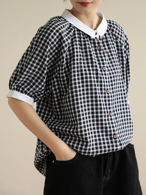 Kvinder Summer Artsy Colorblock Plaid skjorte