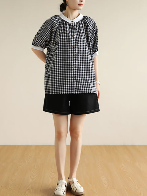 Kvinder Summer Artsy Colorblock Plaid skjorte