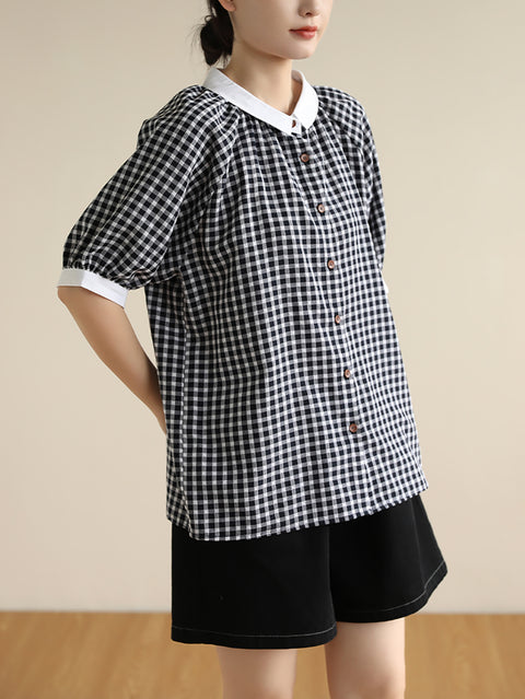 Kvinder Summer Artsy Colorblock Plaid skjorte