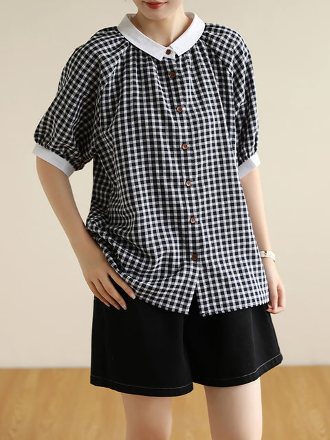 Kvinder Summer Artsy Colorblock Plaid skjorte