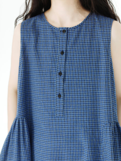 Kvinder Sommer Artsy Plaid Løs Denim Vest Kjole