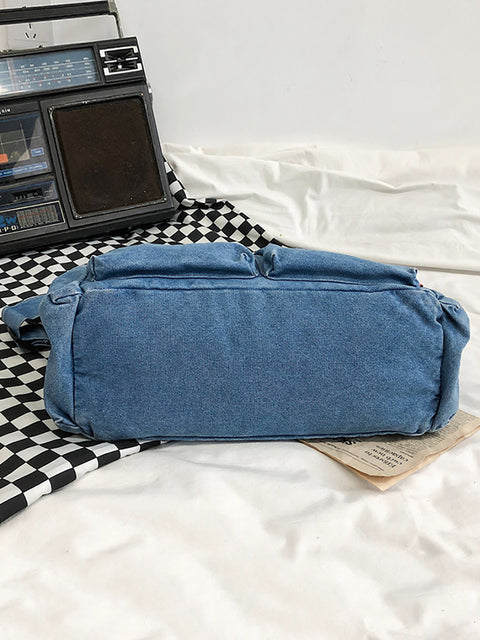 Kvinder vintage massiv denim taske med stor kapacitet