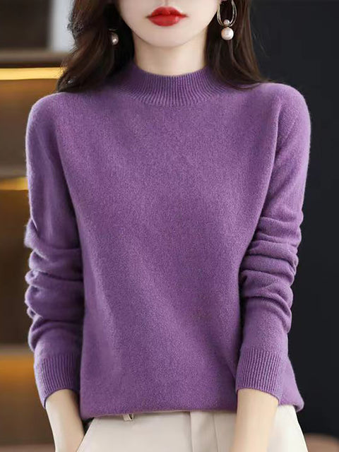 Women Autumn Half-Turtleneck 100%Wool Soft Sweater