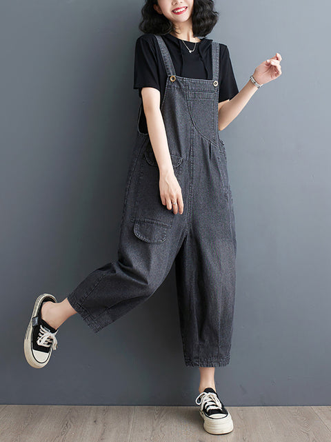 Kvinder Sommer Solid Casual Løse Denim Jumpsuits