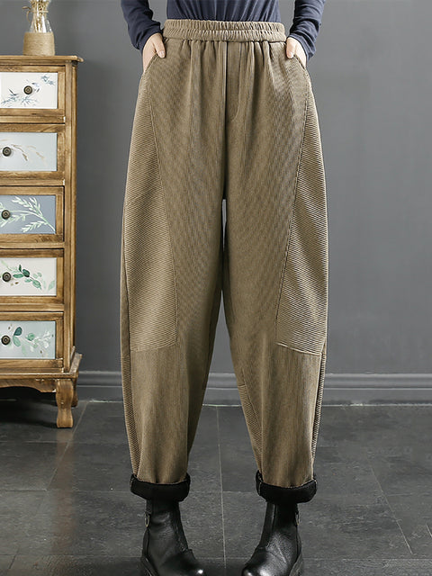 Plus Size Kvinder Vintage Croduroy Plys Varme Harem Pants