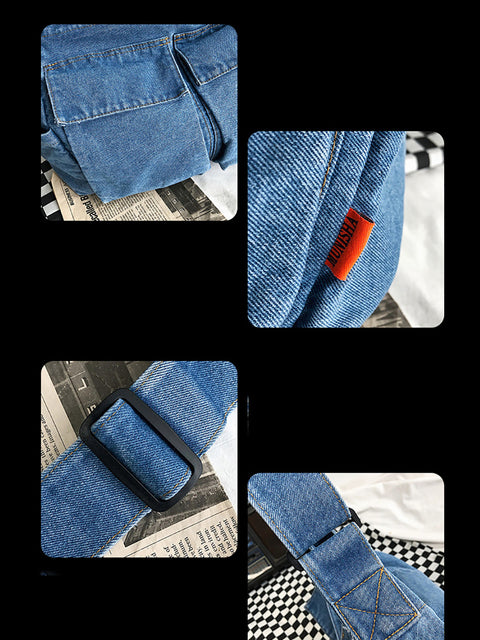 Kvinder vintage massiv denim taske med stor kapacitet