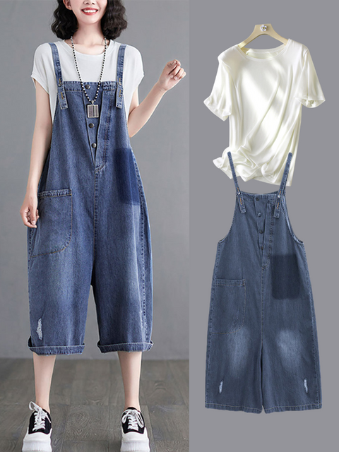 Kvinder sommer vasket lomme flosset knap denim jumpsuits