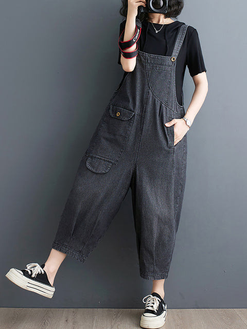 Kvinder Sommer Solid Casual Løse Denim Jumpsuits