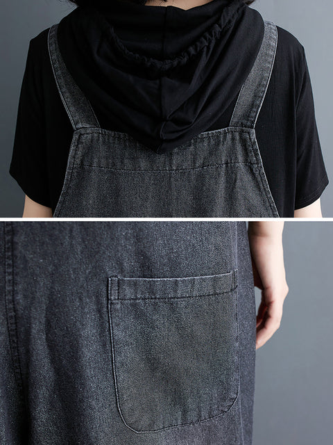 Kvinder Sommer Solid Casual Løse Denim Jumpsuits