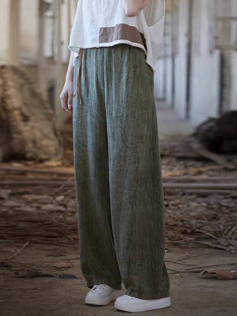 Women Summer Vintage Worn Straight Pants