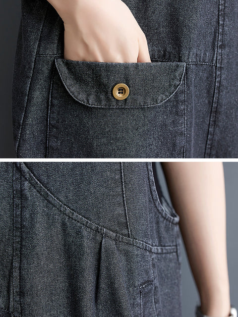 Kvinder Sommer Solid Casual Løse Denim Jumpsuits